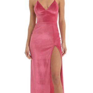 Velvet glitter high slit prom dress